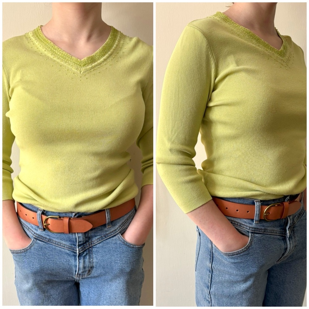 90s Y2K Conrad C Beautiful Beaded Collar Stretch Top‎